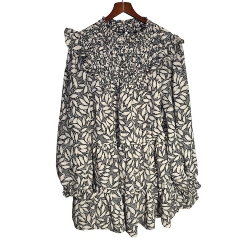 By Anthropologie Long-Sleeve Printed Smocked Mini Dress Size 3x - Picture 4 of 14